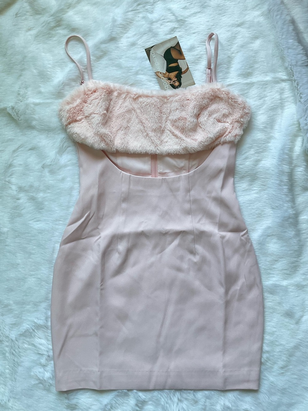 Naked Wardrobe Fur Mini Dress New
